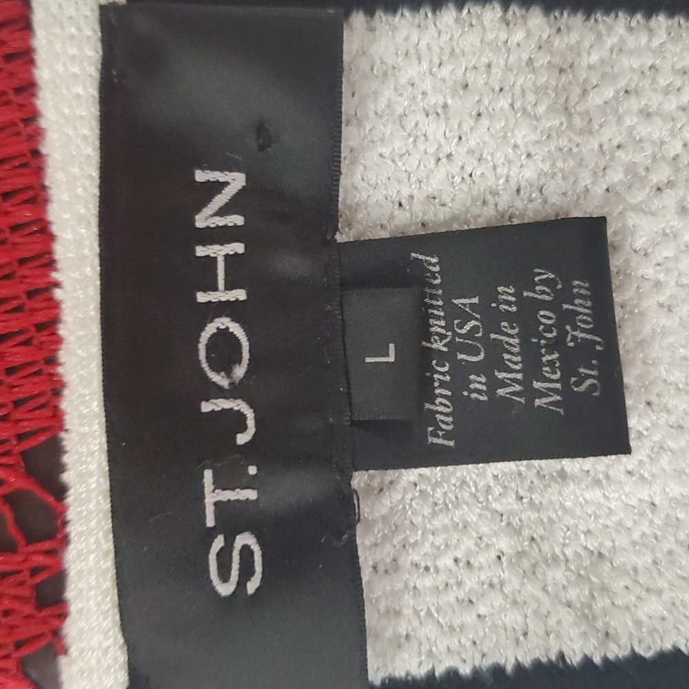 St John white black Terry Cloth  striped knit tunic dress size L - Picture 7 of 16